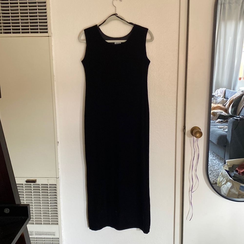 Vintage black velvet midi slip dress 90s